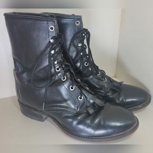 Laredo Roper Boots Mens Size 8.5 D Black Leather Lace Up Kiltie Cowboy Western